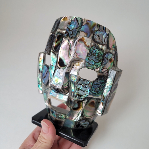 VTG Abalone Masic mask, Mexican Abalone Shell Mask, Mayan/Aztec Motif mask - Picture 2 of 6